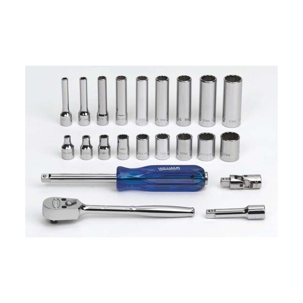 Williams Socket/Tool Set, 22 Pieces, 12-Point, 1/4 Inch Dr - JHWWSM-22F