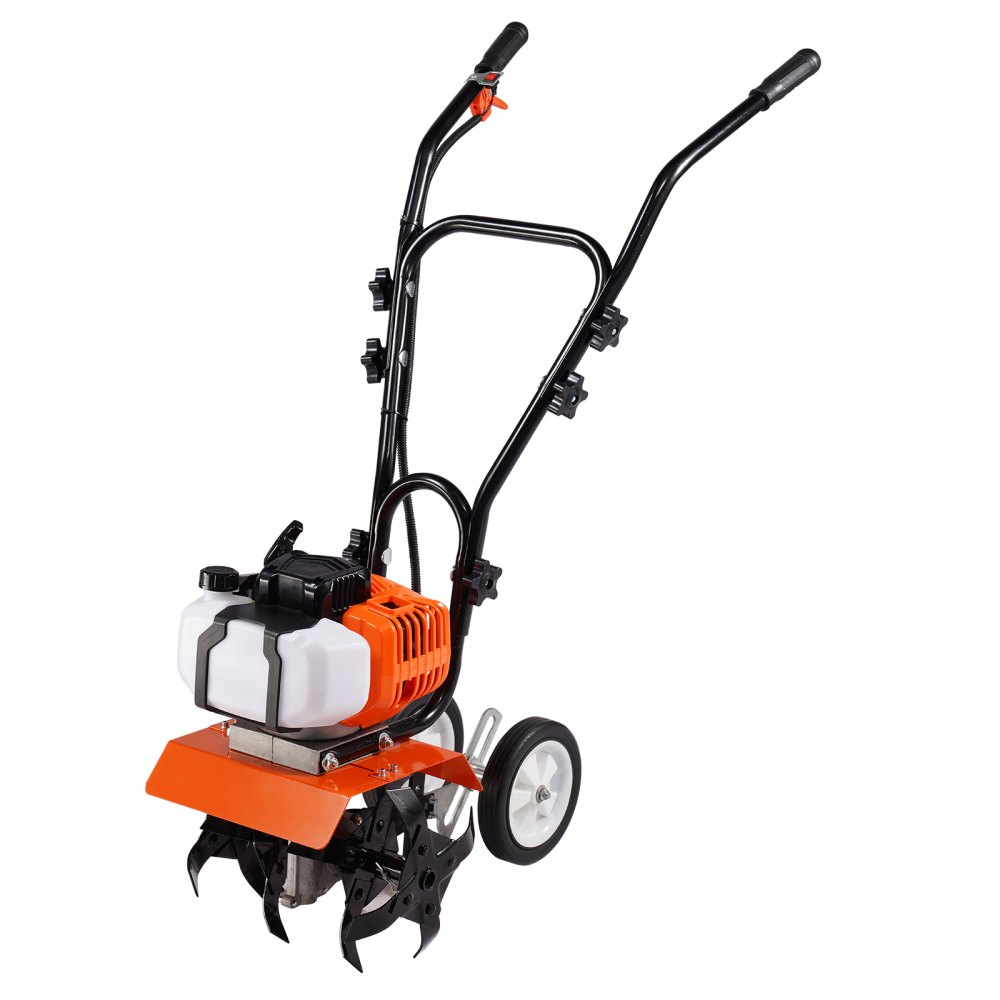 VEVOR Tiller Cultivator, 43CC 2-Stroke Garden Cultivator, Tiller with 4 Steel Adjustable Front Tines for Lawn, Garden and Field Cultivation - RYGYJ43CCECC62UOPV0
