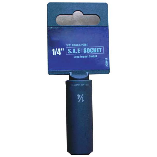 Westward 3/8 in Drive Impact Socket 1/4 in Size, Deep Socket, Black Oxide - 20HX47