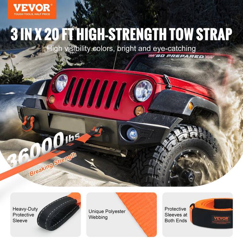 VEVOR Tow Strap 20 in.Heavy Duty Winch Cable Recovery 36,000 lbs. Tow Strap Chain for Truck Jeep SUV ATV - DZDL3IN20FTC4ICX8V0