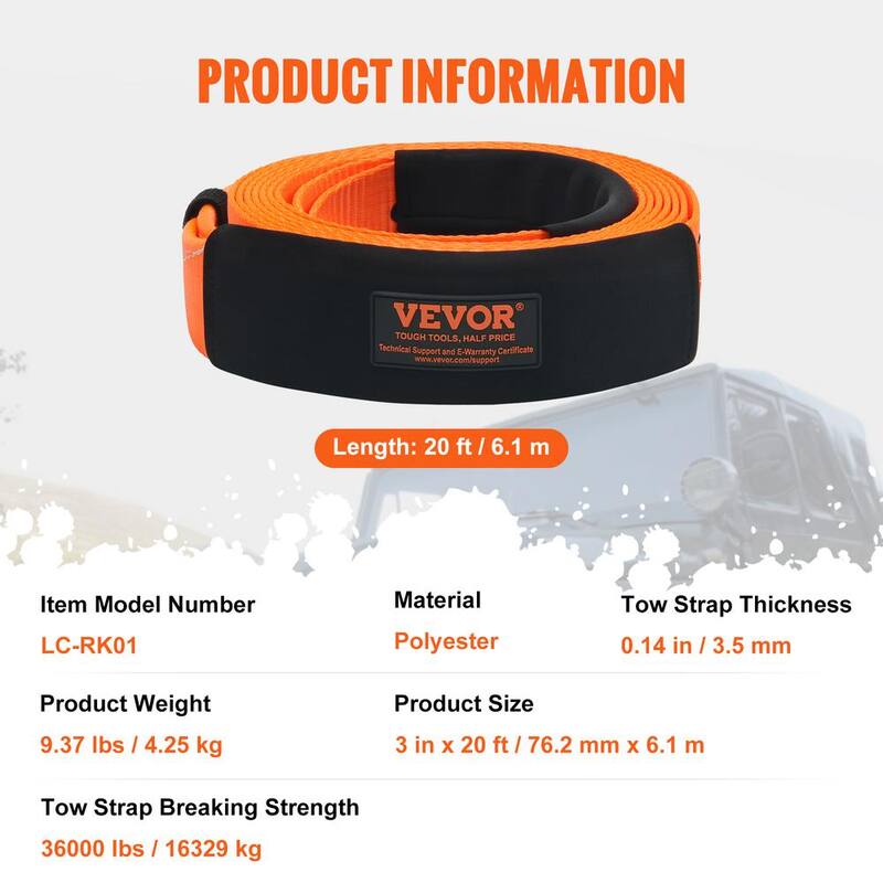 VEVOR Tow Strap 20 in.Heavy Duty Winch Cable Recovery 36,000 lbs. Tow Strap Chain for Truck Jeep SUV ATV - DZDL3IN20FTC4ICX8V0