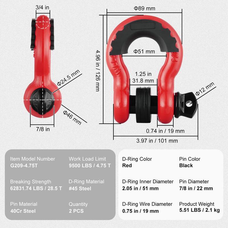 VEVOR 2 Pack 3/4 in. D-Ring Shackle Alloy Steel Shackles 28.5 T Break Strength Heavy Duty Off Road Vehicle Shackle Tow Rope - JPXKHJG34YC434N1JV0