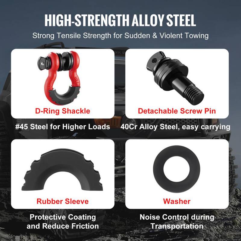 VEVOR 2 Pack 3/4 in. D-Ring Shackle Alloy Steel Shackles 28.5 T Break Strength Heavy Duty Off Road Vehicle Shackle Tow Rope - JPXKHJG34YC434N1JV0