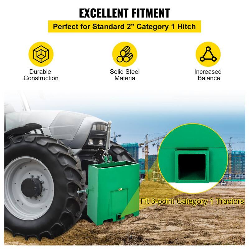 VEVOR 3-Point Ballast Box 800 lbs. Capacity Hitch Ballast Box Heavy-Duty Steel 5cu. ft. Volume Tractor Ballast Box, Green - YZXSD1L2YCGREEN01V0