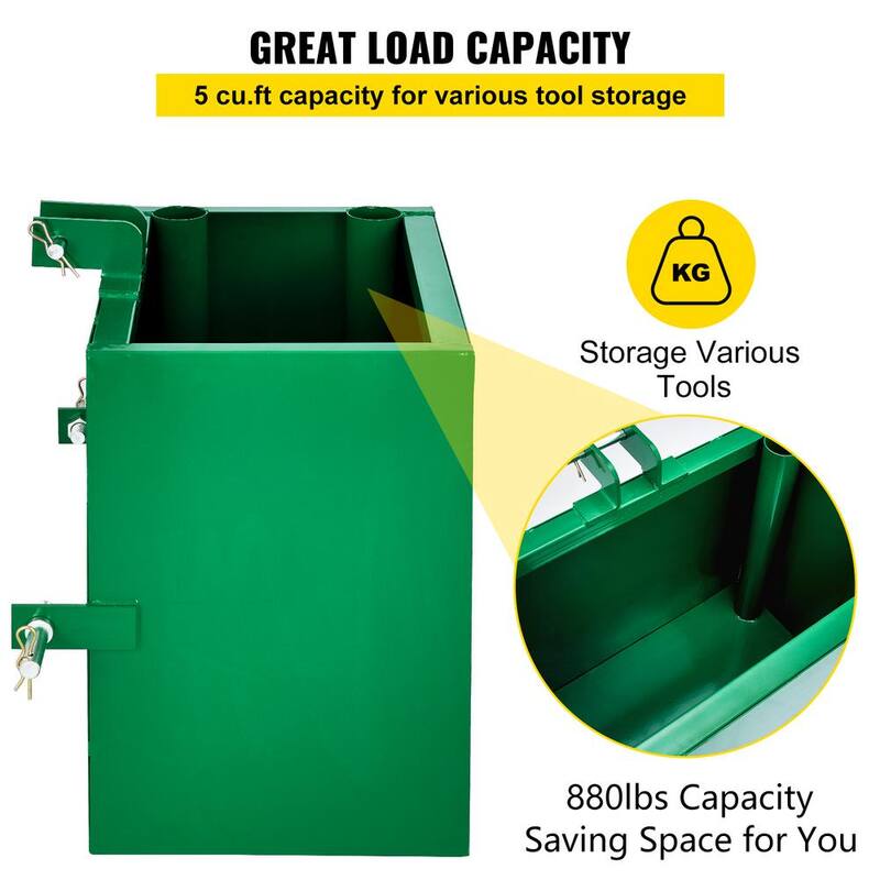 VEVOR 3-Point Ballast Box 800 lbs. Capacity Hitch Ballast Box Heavy-Duty Steel 5cu. ft. Volume Tractor Ballast Box, Green - YZXSD1L2YCGREEN01V0