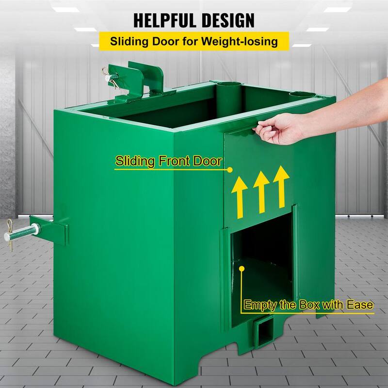 VEVOR 3-Point Ballast Box 800 lbs. Capacity Hitch Ballast Box Heavy-Duty Steel 5cu. ft. Volume Tractor Ballast Box, Green - YZXSD1L2YCGREEN01V0