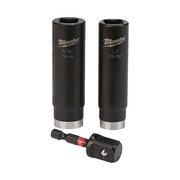 Milwaukee Tool Multiple Drive Size Set Drive 1/2 in, 3/8 in, 9/16 in Size, Deep Socket, Black Oxide - 49-66-4485