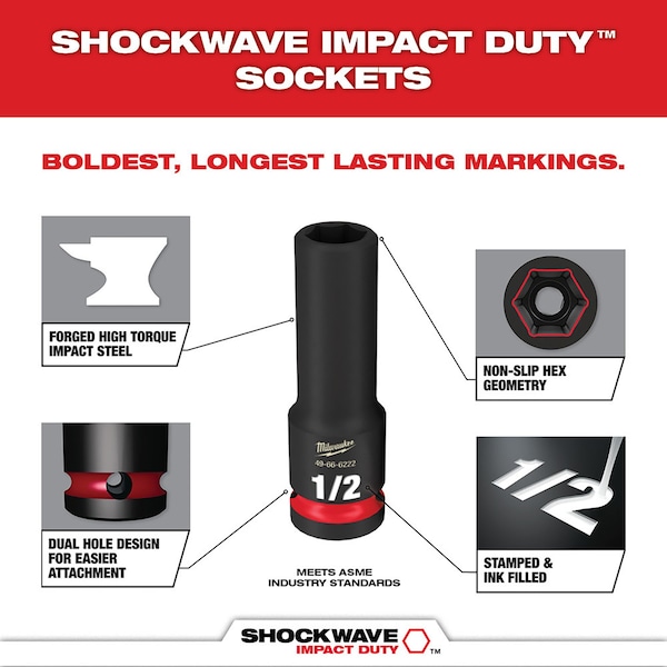 Milwaukee Tool Multiple Drive Size Set Drive 1/2 in, 3/8 in, 9/16 in Size, Deep Socket, Black Oxide - 49-66-4485