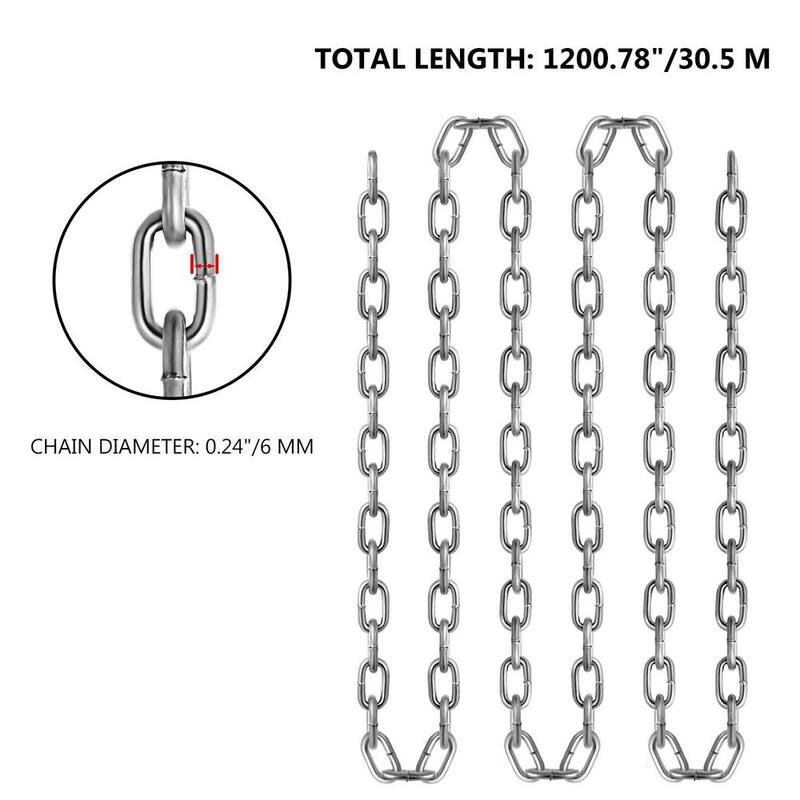 VEVOR 100 ft. x 0.25 in. G30 Tow Chain Proof Coil Chain Zinc Plated 13500 lbs. Load for Towing Logging Agriculture Guard Rails - GLDXLT6MMX30.5M01V0