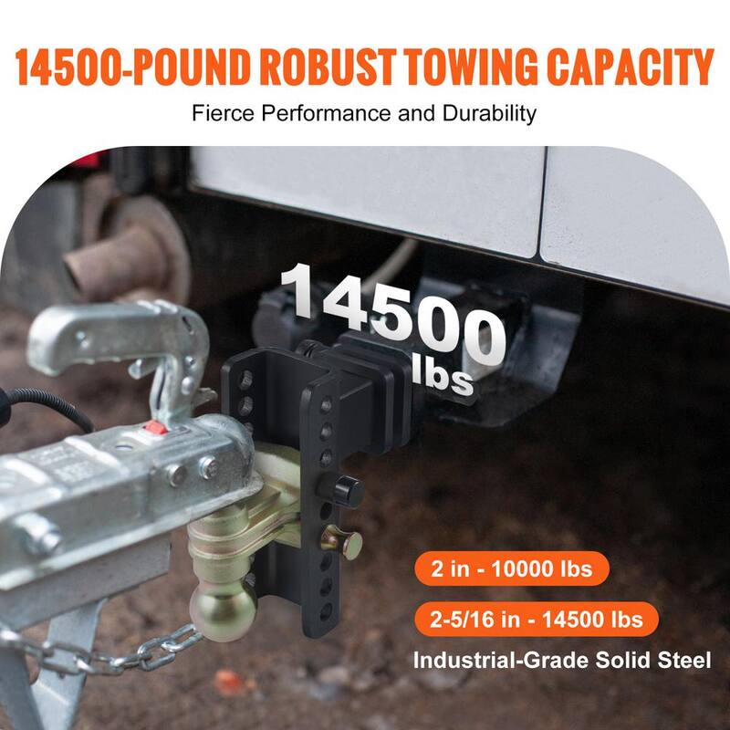 VEVOR Adjustable Trailer Hitch, 6 in. Drop and 4.5 in. Rise Hitch Ball Mount with 2.5 in. Receiver Solid Tube 14,500 lbs. GTW - SQTQJTCB25221G4VYV0-726