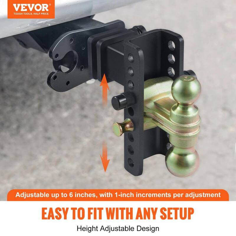 VEVOR Adjustable Trailer Hitch, 6 in. Drop and 4.5 in. Rise Hitch Ball Mount with 2.5 in. Receiver Solid Tube 14,500 lbs. GTW - SQTQJTCB25221G4VYV0-726