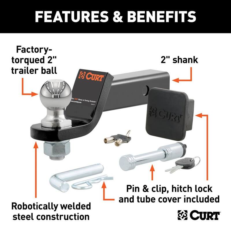 CURT 7,500 lbs. 2 in. Drop Trailer Hitch Ball Mount Draw Bar Towing Starter Kit with 2 in. Ball (2 in. Shank) - 45534