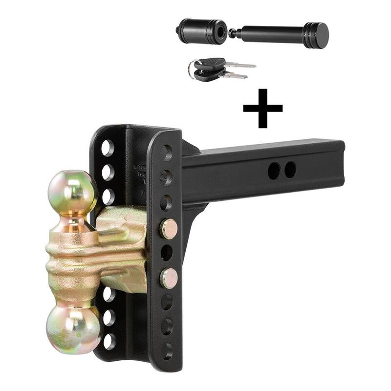 CURT Combo Kit, 6 in. Adjustable Channel Receiver Hitch (14,000 lbs.) 2 in. Shank w/ Dual Ball and 5/8 in. Barbell Hitch Lock - 18215