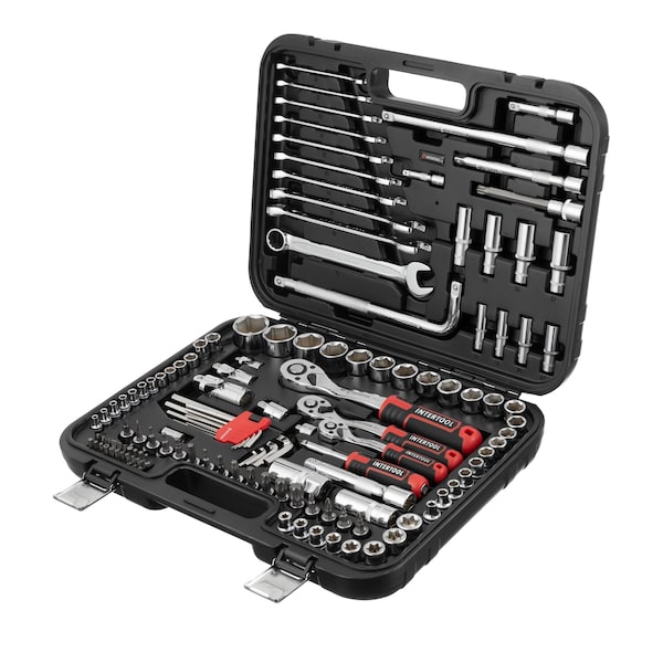 Intertool 1/4 in., 3/8 in., 1/2 in. Drive Socket Set, Metric, 126 pcs - ET08-8126