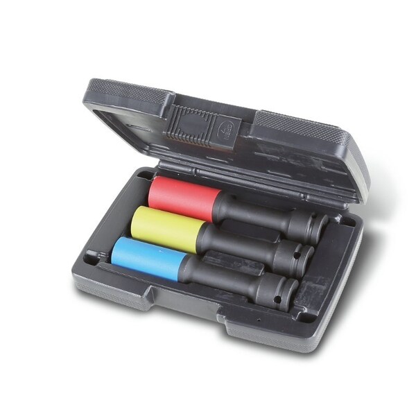 Beta Set of 3 1/2 in Drive, Wheel Nut Impact Sockets, Colored Polymeric Insert, Long Series, Metric 17-21mm - 007200753