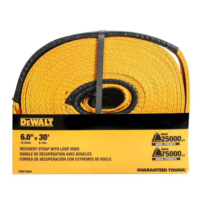 DEWALT 6 in. x 30 ft. x 75,000 lbs. Break Strength Recovery Strap Rope with Loop Ends - DXBC75000