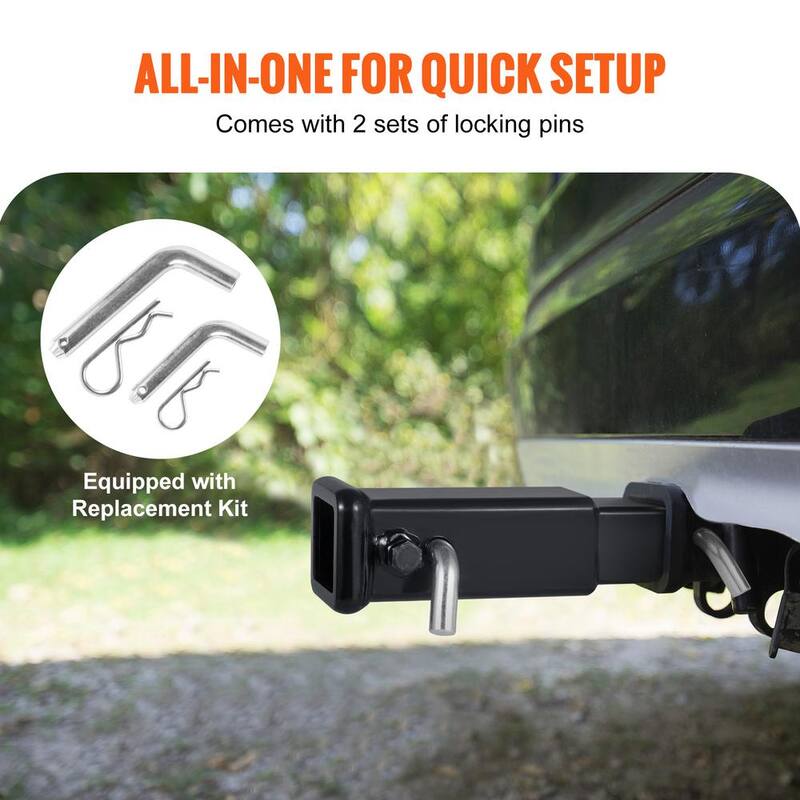 VEVOR Trailer Hitch Extender, Fits for 2 in. Receiver Hitch Adapter, Trailer Hitch Extension Tube Extender, 7 in., Black - TCYZZG227000K8HB7V0-805