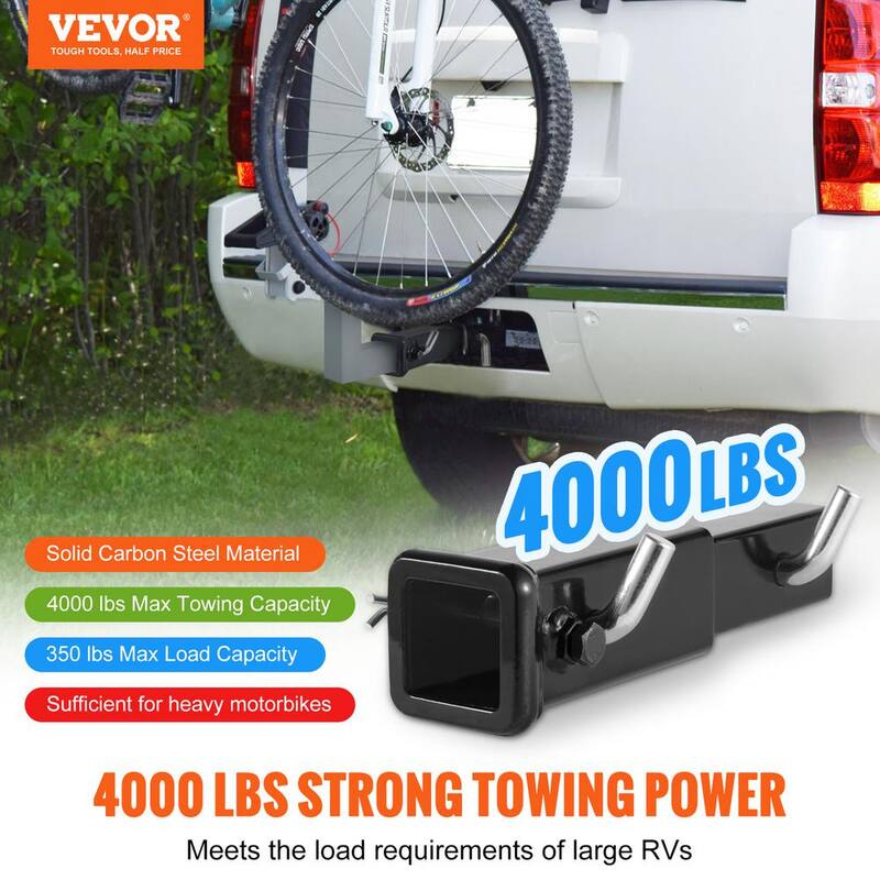 VEVOR Trailer Hitch Extender, Fits for 2 in. Receiver Hitch Adapter, Trailer Hitch Extension Tube Extender, 7 in., Black - TCYZZG227000K8HB7V0-805