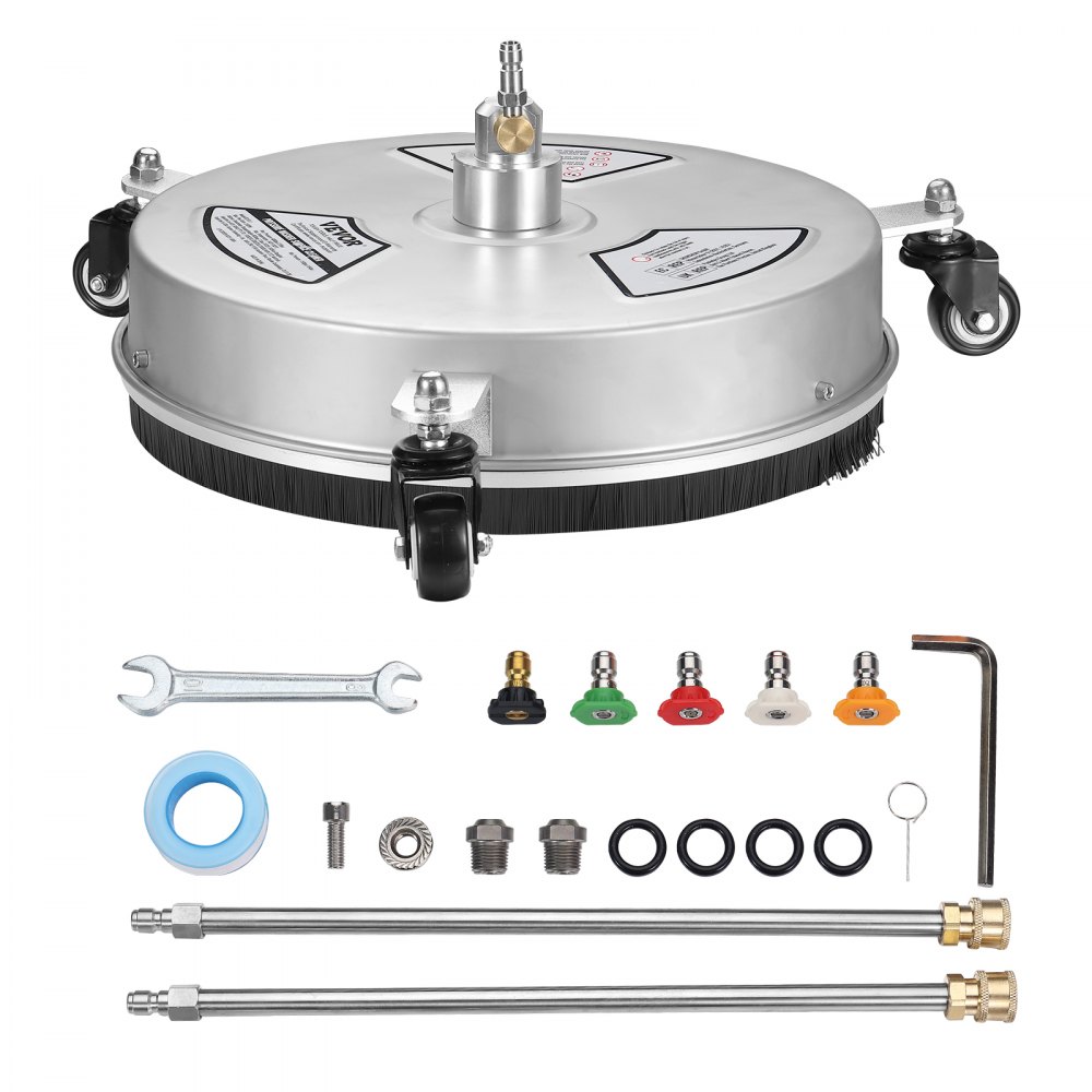 VEVOR 15" Pressure Washer Surface Cleaner w/ Wheels, Stainless Steel Concrete Cleaner 4000 Max PSI , 1/4" Quick-Connect Connector w/ 2 Extension Wand, Heavy Duty Power Washer For Floor Driveway, Patio - GYQXJBMQJQBX1H2X4V0