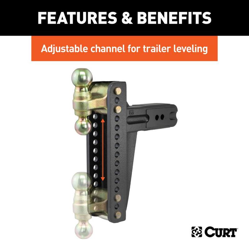 CURT Adjustable Channel Mount with Dual Ball (3" Shank, 21,000 lbs., 10-5/8" Drop) - 45928