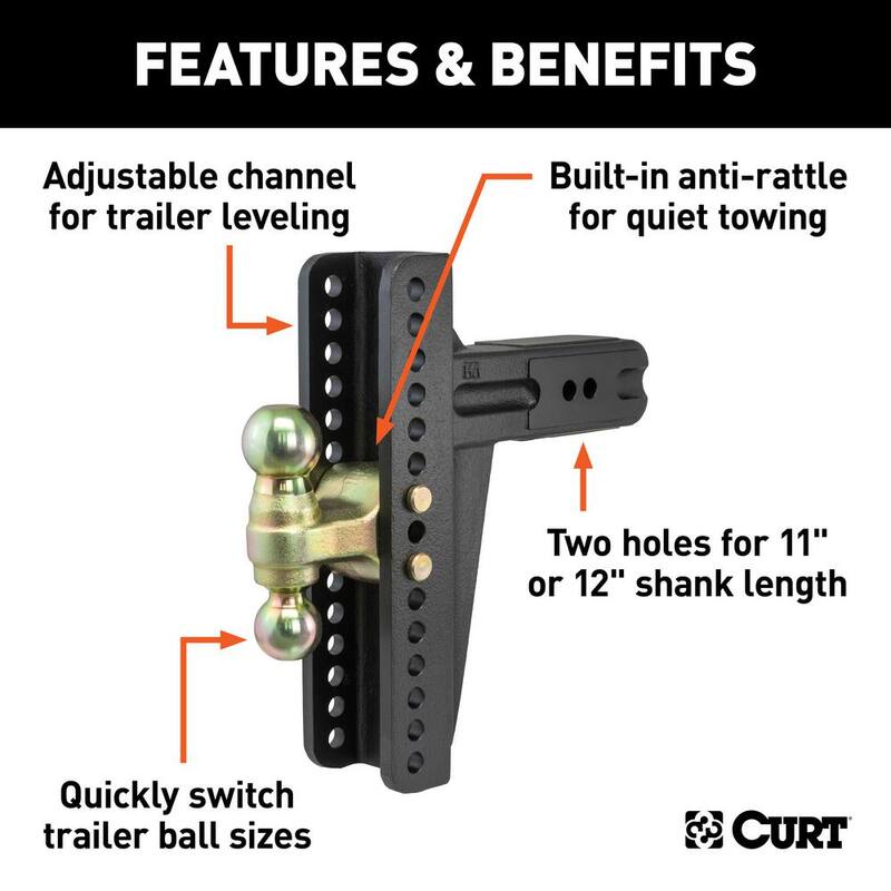 CURT Adjustable Channel Mount with Dual Ball (3" Shank, 21,000 lbs., 10-5/8" Drop) - 45928