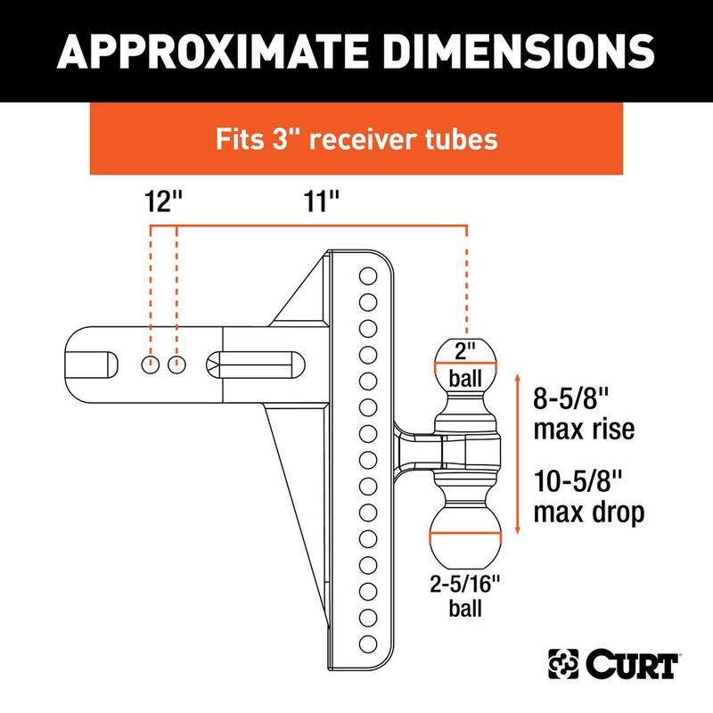 CURT Adjustable Channel Mount with Dual Ball (3" Shank, 21,000 lbs., 10-5/8" Drop) - 45928