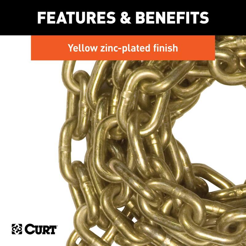 CURT 20' Transport Binder Safety Chain with 2 Clevis Hooks (18,800 lbs., Yellow Zinc) - 80307