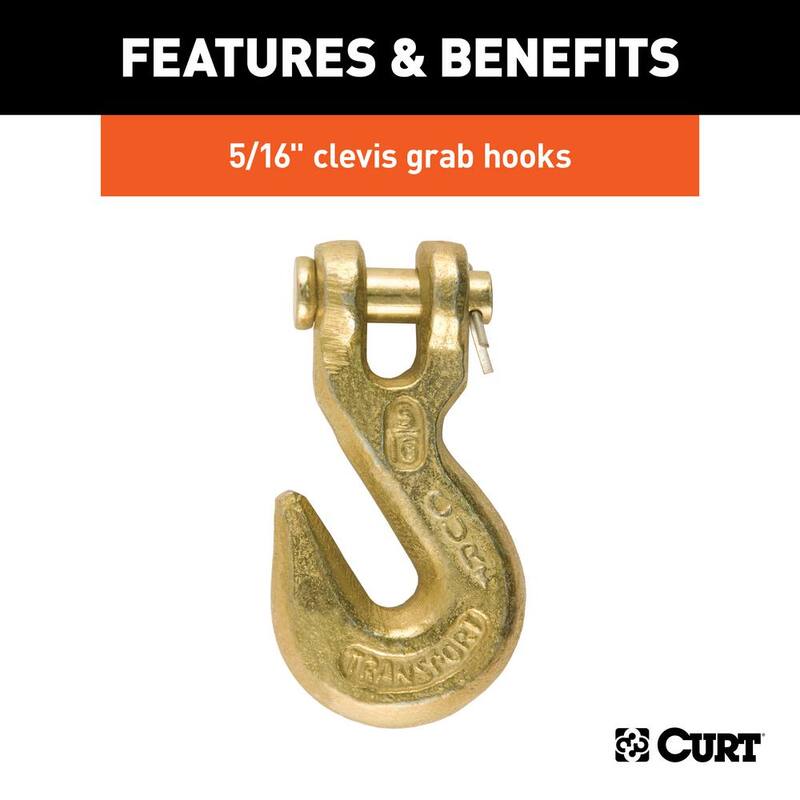 CURT 20' Transport Binder Safety Chain with 2 Clevis Hooks (18,800 lbs., Yellow Zinc) - 80307