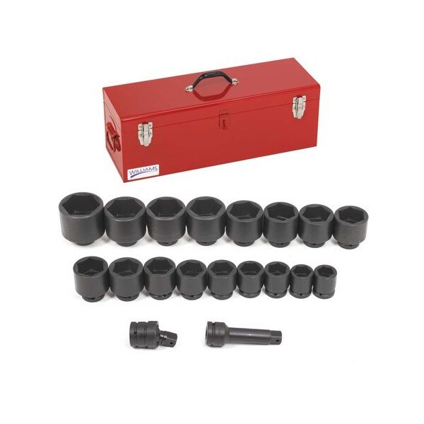 Williams Socket Set, 19 Pieces, 1 Inch Dr, Shallow, 1 Inch Size - JHWWS-7-19TB