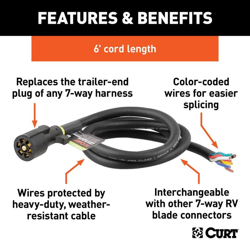 CURT 6' Replacement 7-Way RV Blade Harness (Trailer Side) - 56601