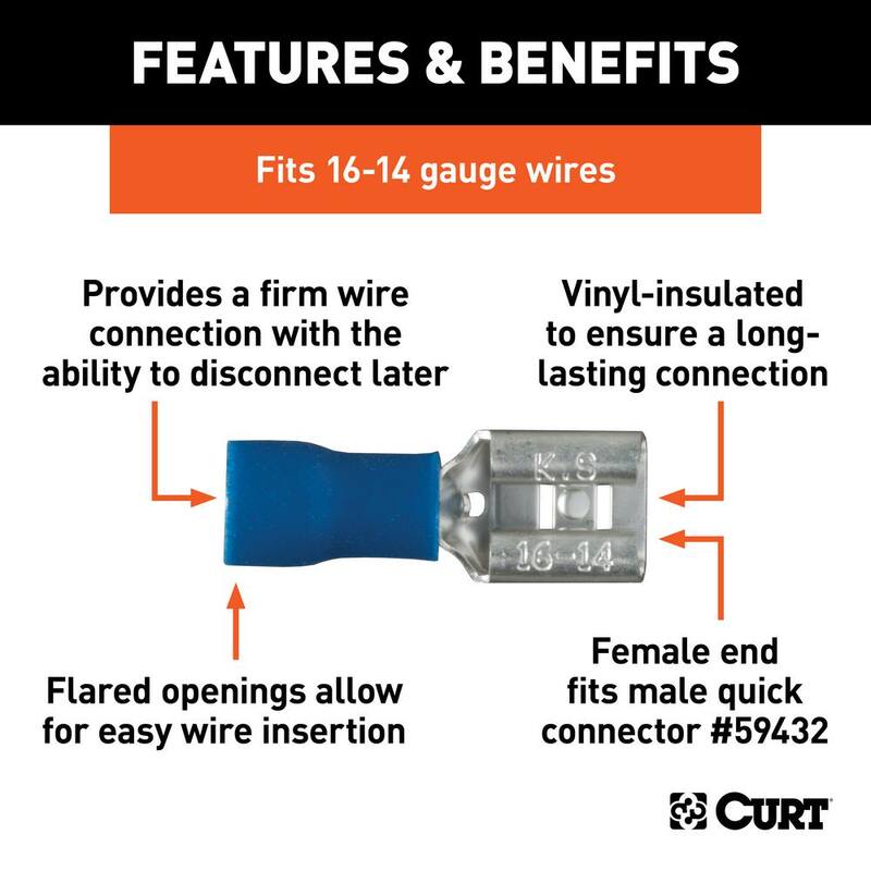 CURT Female Quick Connectors (16-14 Wire Gauge, 100-Pack) - 59592