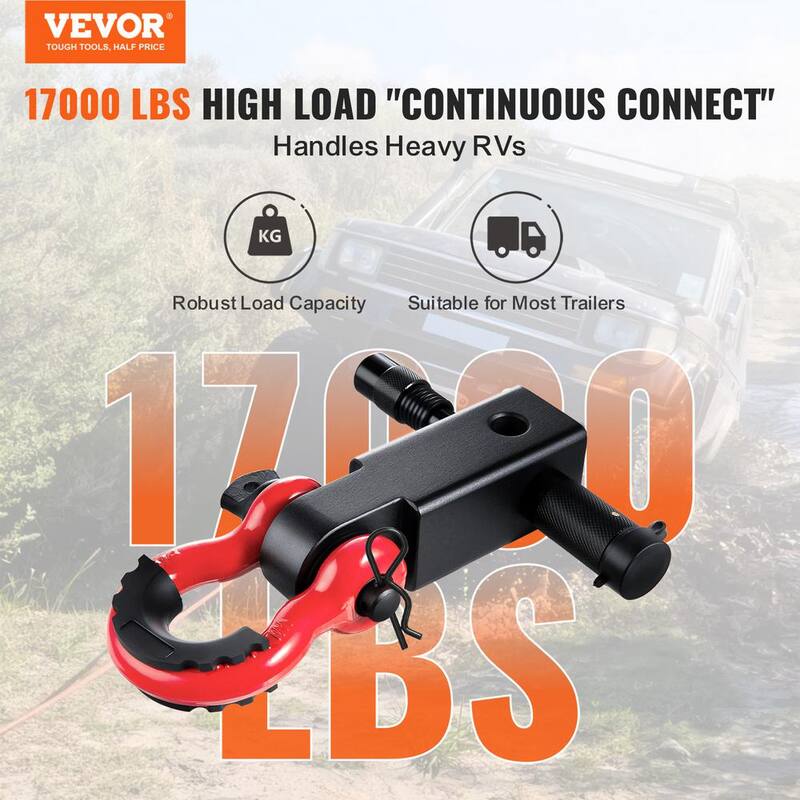 VEVOR Shackle Hitch Receiver, Fits 2in. Receivers, 52900 lbs. Breaking Strength, D Ring Shackle with Trailer Hitch Lock Pin - ZJLHJ2IN45007CI7LV0