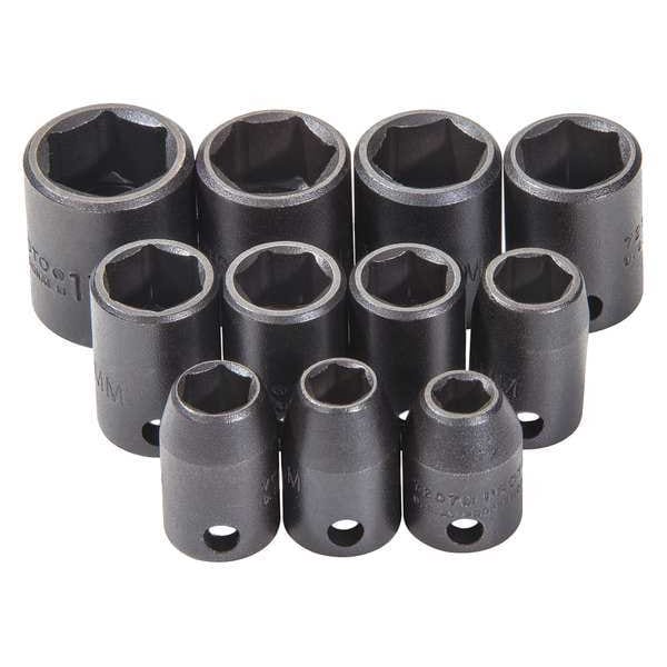 Proto 3/8" Drive Impact Socket Set Metric 11 Pieces 7 to 17 mm , Black Oxide - J72202