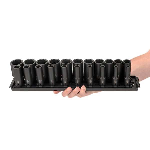 Tekton 1/2 Inch Drive Deep 6-Point Impact Socket Set with Rails, 21-Piece (5/16-1-1/2 in.) - SID92103