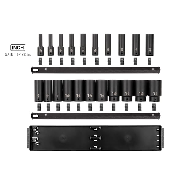 Tekton 1/2 Inch Drive Deep 6-Point Impact Socket Set with Rails, 21-Piece (5/16-1-1/2 in.) - SID92103