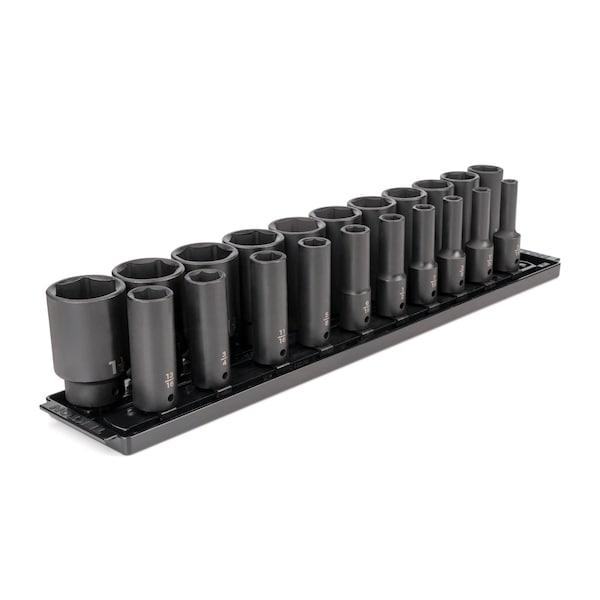 Tekton 1/2 Inch Drive Deep 6-Point Impact Socket Set with Rails, 21-Piece (5/16-1-1/2 in.) - SID92103
