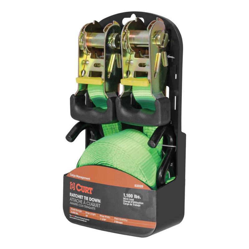 CURT 16' Lime Green Cargo Straps with S-Hooks (1,100 lbs., 2-Pack) - 83028