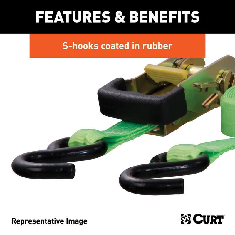 CURT 16' Lime Green Cargo Straps with S-Hooks (1,100 lbs., 2-Pack) - 83028