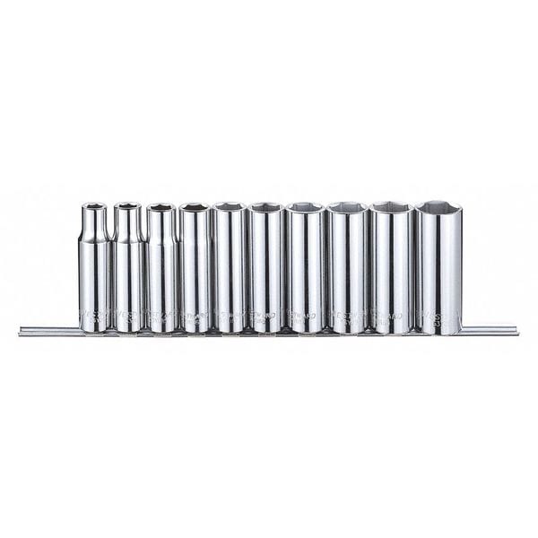 Westward 1/2" Drive Socket Set SAE 10 Pieces 3/8 in to 15/16 in , Chrome - 53PN59