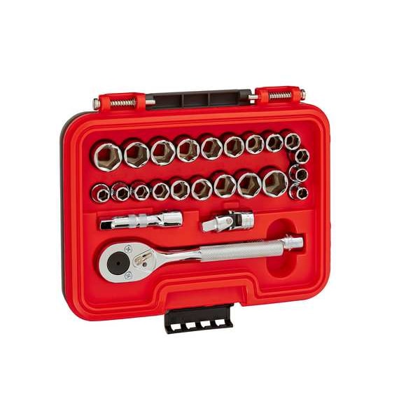 Proto 3/8 in Drive Socket Set Metric, SAE 25 Pieces 5/16 in to 3/4 in, 8 mm to 18 mm , Chrome - J52325S