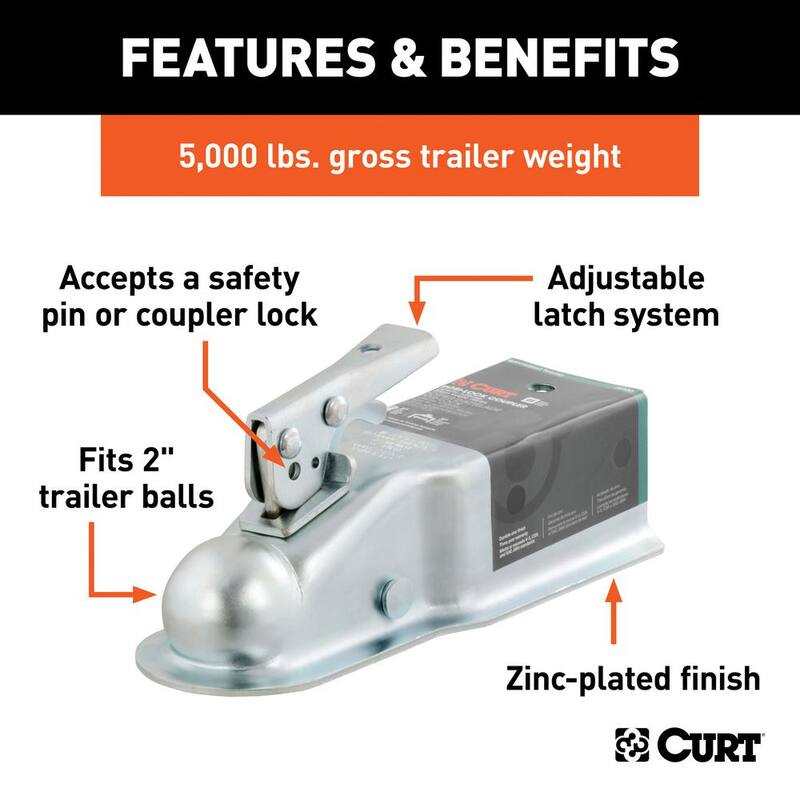 CURT 2" Straight-Tongue Coupler with Posi-Lock (3" Channel, 5,000 lbs., Zinc) - 25100