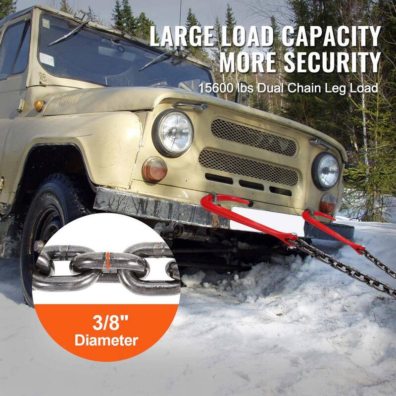 VEVOR 3/8 in. x 3 ft. G80 Tow Chain J Hook V- Chain Bridle Grab Hook Wrecker 15600 lbs. Transport Tow Chain Bridle - RTJGTLMGFH1JKLASKV0