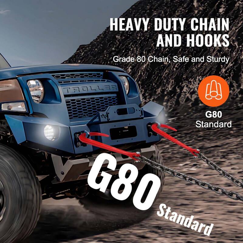 VEVOR 3/8 in. x 3 ft. G80 Tow Chain J Hook V- Chain Bridle Grab Hook Wrecker 15600 lbs. Transport Tow Chain Bridle - RTJGTLMGFH1JKLASKV0