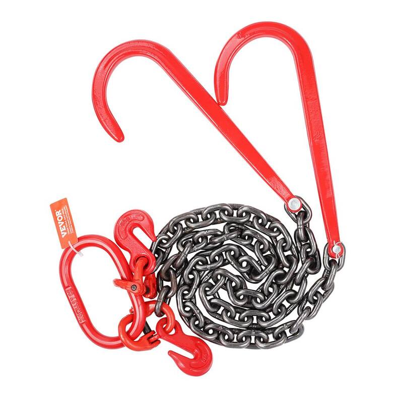 VEVOR 3/8 in. x 3 ft. G80 Tow Chain J Hook V- Chain Bridle Grab Hook Wrecker 15600 lbs. Transport Tow Chain Bridle - RTJGTLMGFH1JKLASKV0