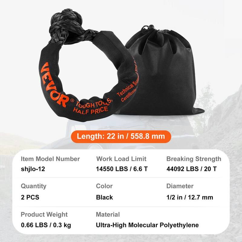 VEVOR 2 Synthetic Soft Shackle, 1/2 in. x 22 in. 20 T Breaking Strength Recovery Tow Chain Shackles Tow Ropes Black - JPXKHSHCS12YQ7UTIV0