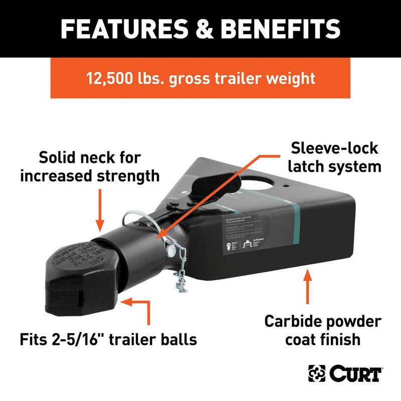 CURT 2-5/16" A-Frame Coupler with Sleeve-Lock (12,500 lbs., Black) - 25227