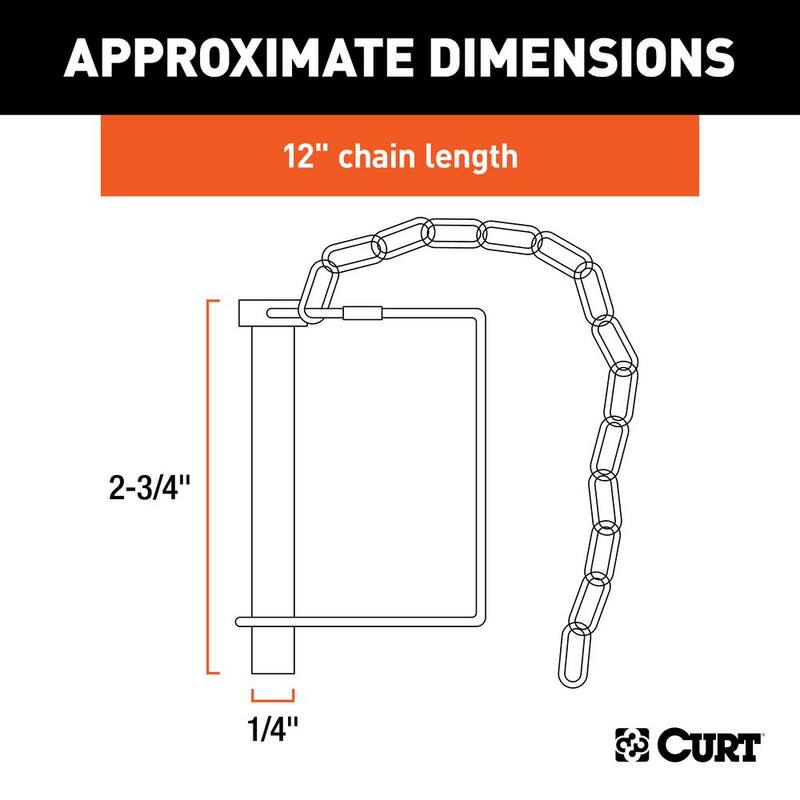CURT 1/4 in. Safety Pin with 12 in. Chain (2-3/4 in. Pin Length) - 25012