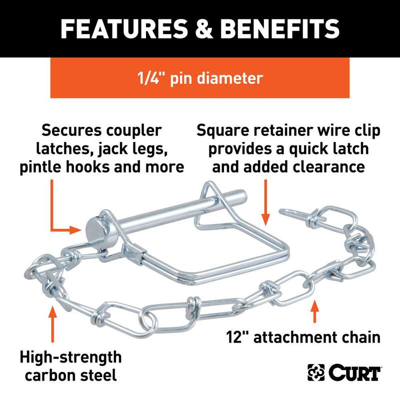 CURT 1/4 in. Safety Pin with 12 in. Chain (2-3/4 in. Pin Length) - 25012