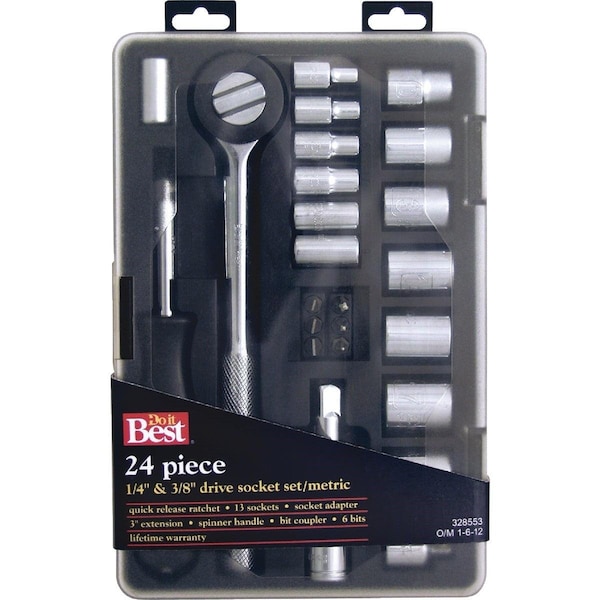 All-Source Metric 1/4 In. and 3/8 In. Drive 6-Point Shallow Ratchet & Socket Set 24-Piece - 328553