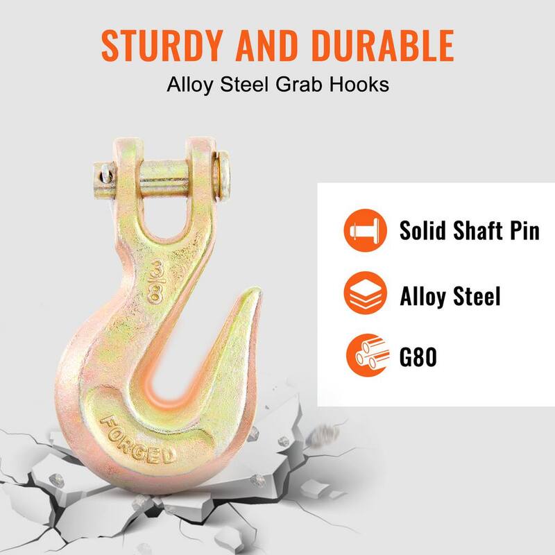 VEVOR Transport Binder Chain, 7100 lbs. Working Load Limit, 3/8 in. x 2 ft. G80 Tow Chain Tie Down with Grab Hooks - ZGTLJZMGDXZYJ7KNJV0-802